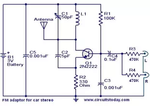 FM adaptor circuit for car stereo