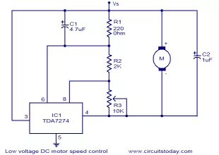 Low voltage DC motor speed control circuit
