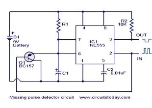 Missing pulse detector circuit using NE555