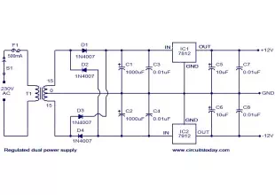 Regulated dual power supply circuit