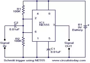 Scmitt Trigger circuit using NE 555