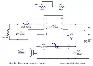 Single chip metal detector circuit