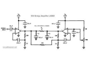 16w bridge amplifier using lm383