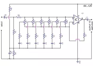 Audio 6 Band Graphic Equaliser Using 741 Op-Amp