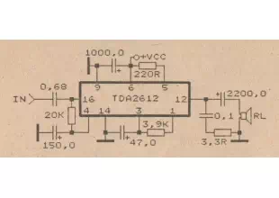Schematic Audio Power Amplifier with IC TDA2612 Schematic Diagram