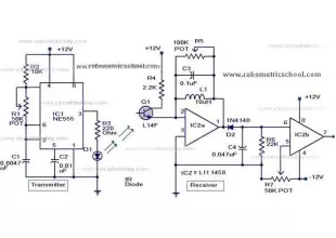 Moving Sensor / Detector Schematic Diagram using IC NE555 and Phototransistor L14F