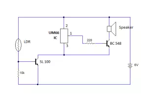 Simple Morning Alarm Circuit Using LDR and UM66