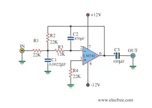 Low pass filter circuit 10KHz using uA741
