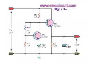 Transistor regulator circuit can adjustable output voltage