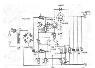 0-40V lab power supply circuit diagram electronic project using LM723 L146