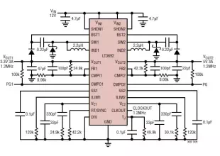 3.3V and 5V DC DC converter circuit design using LT3692 DC converter dual tracking regulator