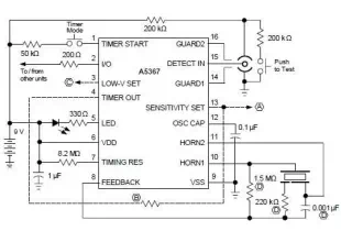 Ionization smoke detector circuit using A5367