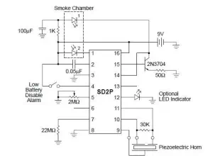 Smoke Detector circuit diagram using SD2 IC
