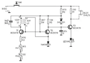Metal detector circuit electronic project using transistors