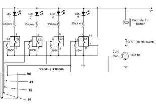 Water level indicator circuit using CMOS ICs