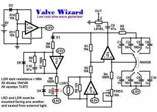 Low Cost, 16Hz - 100kHz Sine-wave Generator circuit