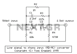 Line signal to phono adaptor circuit