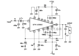 Schematic Diagram 50W TK4036II baseed Stereo Power Amplifier Circuitand explanation