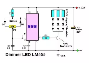 Electronic Circuit Schematic Dimmer LED using LM555 for Photo/Build Light