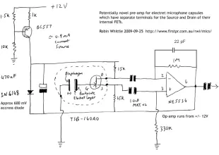 A potentially novel pre-amp for electret mic capsules which have their internal FETs Drain and Source connections available separately