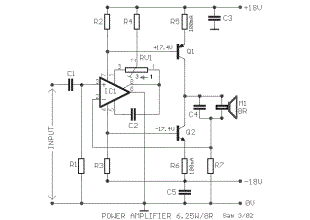 Power amplifier for Loudspeaker 6.5W 8R circuit