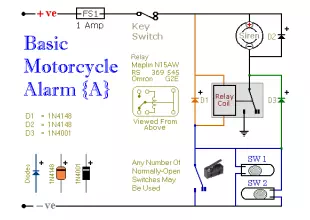 Two Simple Relay Based Motorcycle Alarms circuit