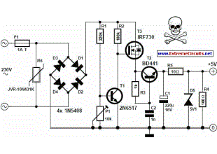 Transformerless 5 Volt Power Supply circuit