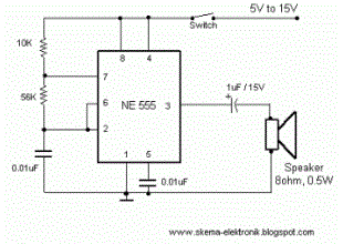 Electronic Buzzer with IC timer NE555 circuit diagram