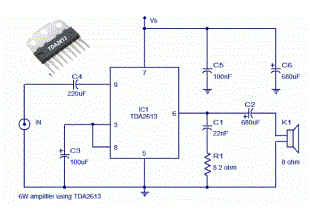 Reliable 6 Watt Hi Fi Audio Amplifier Using TDA2613