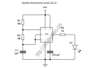 Astable Multivibrator using NE 555 timer IC