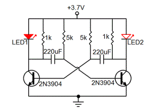 Astable multivibrator-2 LED flashing circuit2N39043.7V
