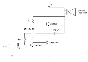3 transistor audio amp 80 milliwatt