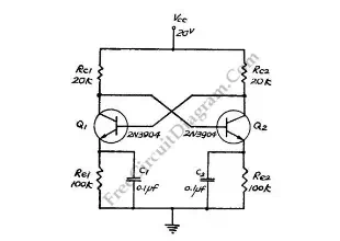 Direct Coupled Discrete Astable Multivibrator circuit