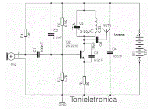Circuit of power fm transmitter transistor 2n2218 audio wireless 1KM