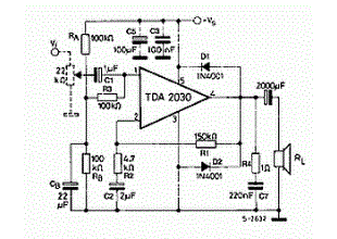 Circuit of power audio amplifier with circuit integrated tda2030 car amplifier 14 watts rms
