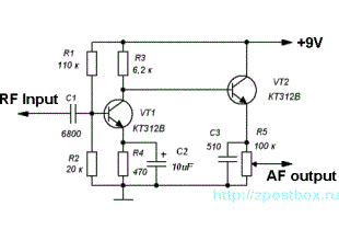 Sensitive envelope detector circuit diagram