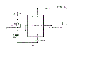 Variable Square wave oscilator with 555 circuit