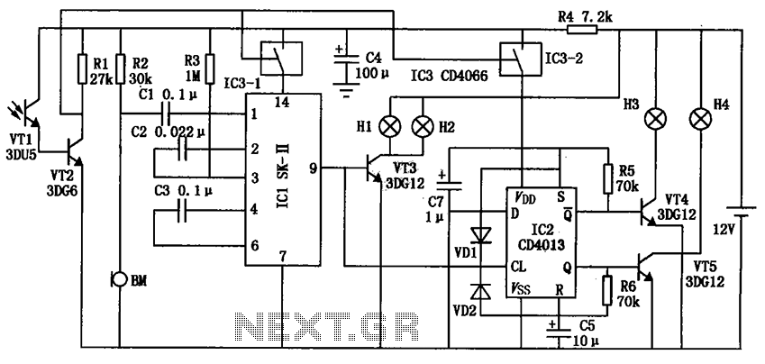 Electronic signs sound and light control – Circuit Schematic