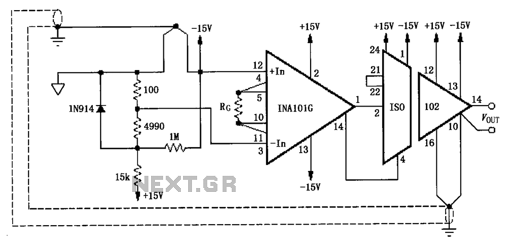 Eliminate loops cold junction compensation amplification circuit ISO102 INA101 – Circuit Schematic
