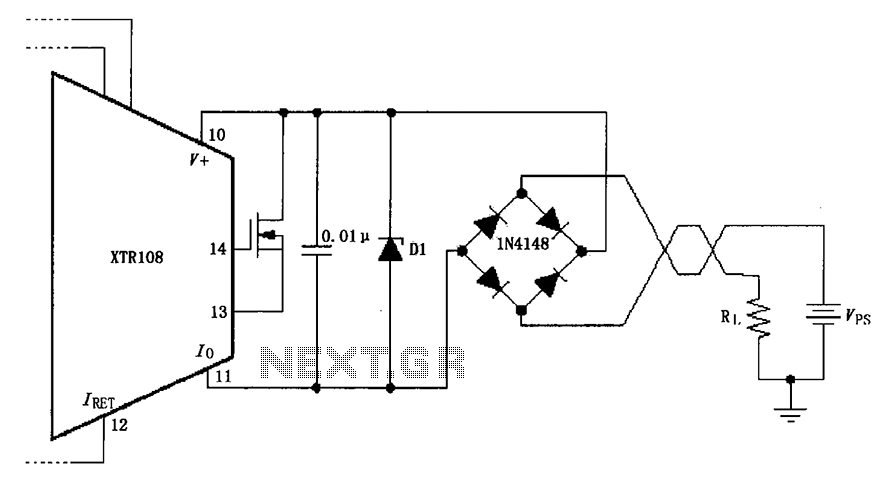 XTR108 reverse voltage and overvoltage protection circuit diagrams – Circuit Schematic