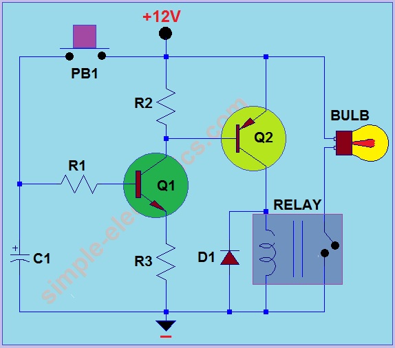 Car Headlight with Delay Circuit – Circuit Schematic