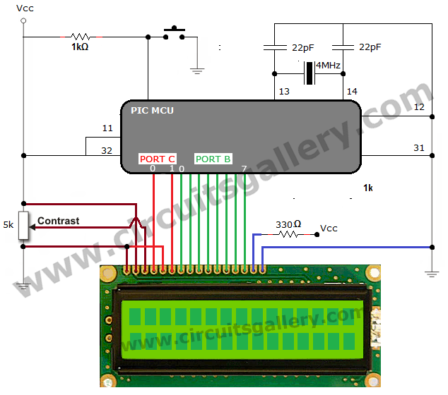 lcd interface with microcontroller pic – Circuit Schematic