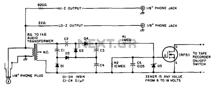 Audio-Powered Tape Recorder Controller – Circuit Schematic
