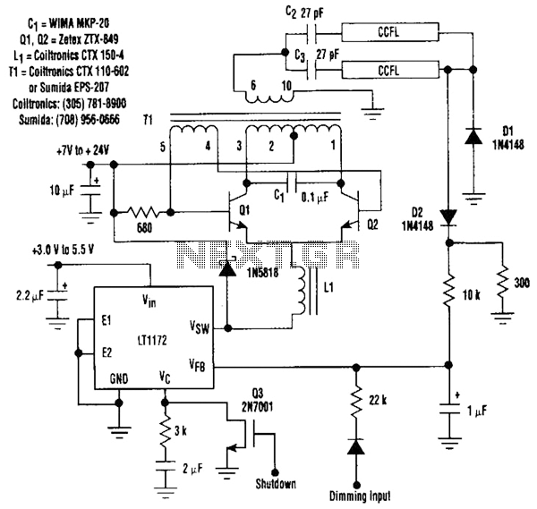 Cold-Cathode Fluorescent-Lamp Power Supply Circuit – Circuit Schematic