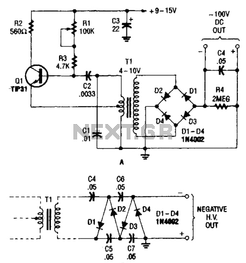 Hv Power Supply With 9 To 15Vdc Input Circuit – Circuit Schematic