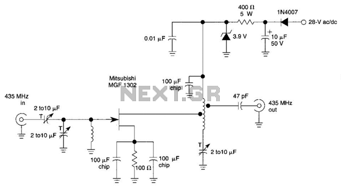 Gasfet Preamp For 435Mhz Circuit – Circuit Schematic
