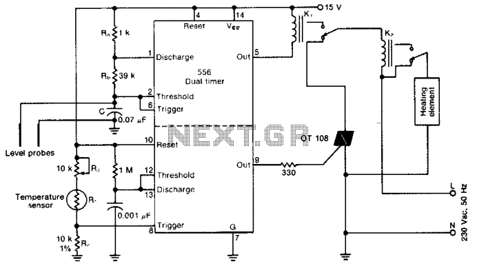556 controls temperature and liquid level  – Circuit Schematic