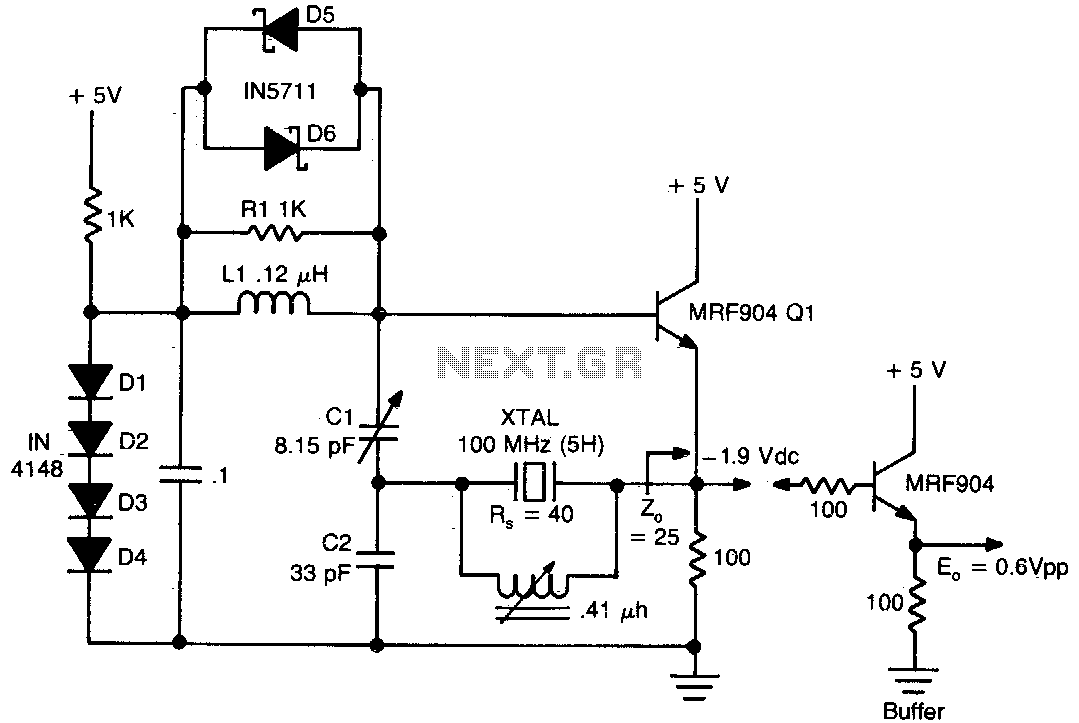 Butler emitter follower oscillator 100Mhz – Circuit Schematic