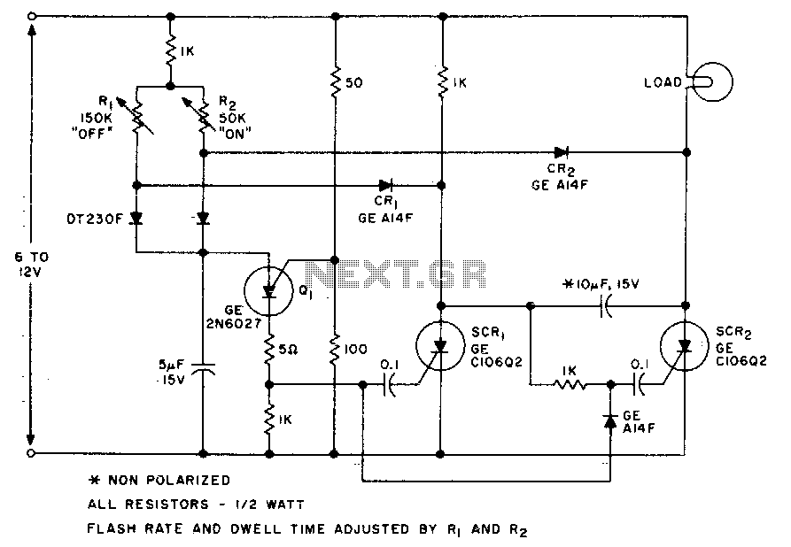 DC flasher with adjustable on and off time – Circuit Schematic