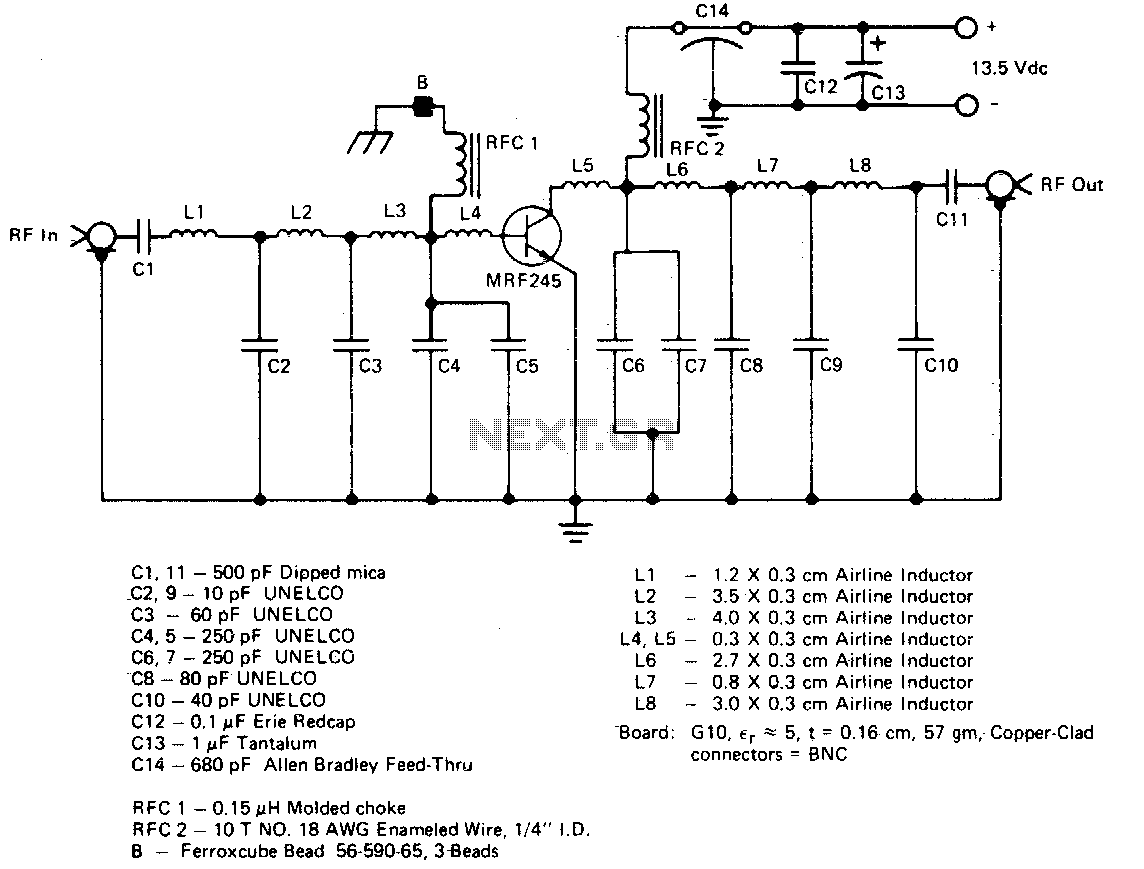 Single-device 80 w 50 ohm vhf amplifier – Circuit Schematic